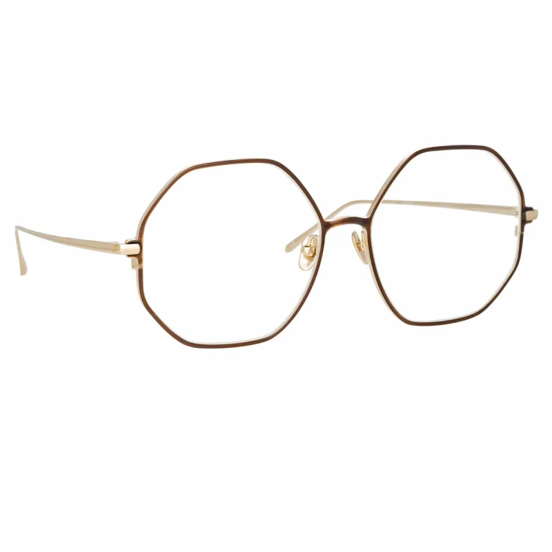 Leif Oversized Optical Frame in Light Gold and Brown sold by Linda Farrow