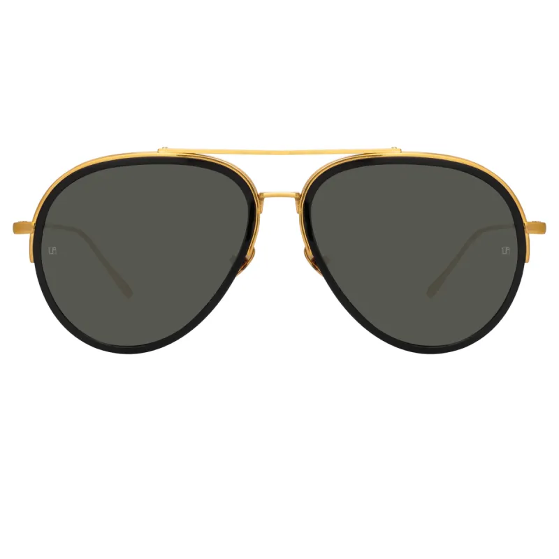 Abel Aviator Sunglasses in Black and Yellow Gold sold by Linda Farrow