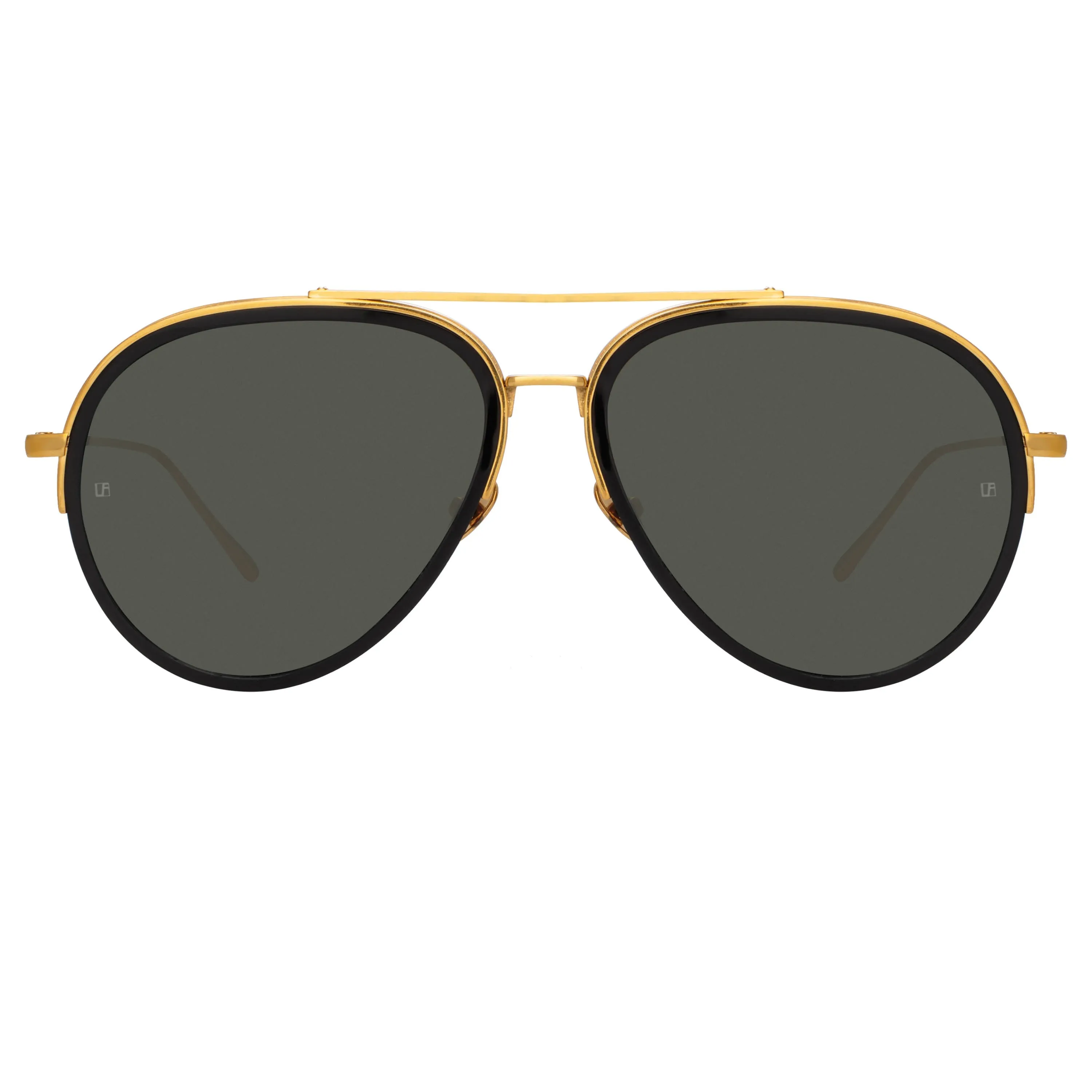 Abel Aviator Sunglasses in Black and Yellow Gold sold by Linda Farrow