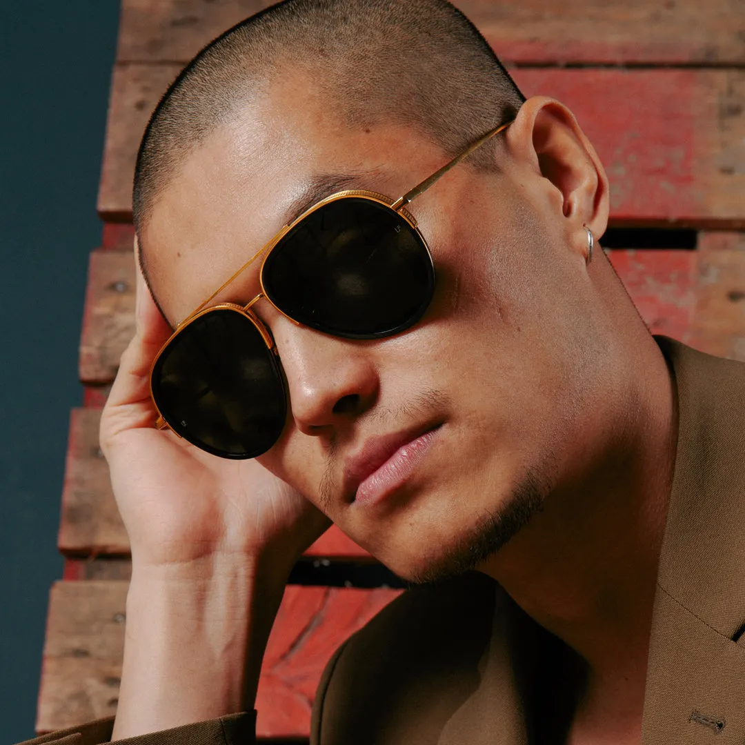 Abel Aviator Sunglasses in Black and Yellow Gold sold by Linda Farrow product image thumbnail 2