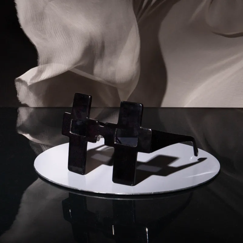 Jeremy Scott Cross Sunglasses in Black sold by Linda Farrow