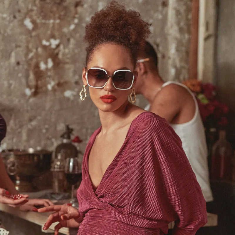 Natalia Oversized Sunglasses in White sold by Linda Farrow