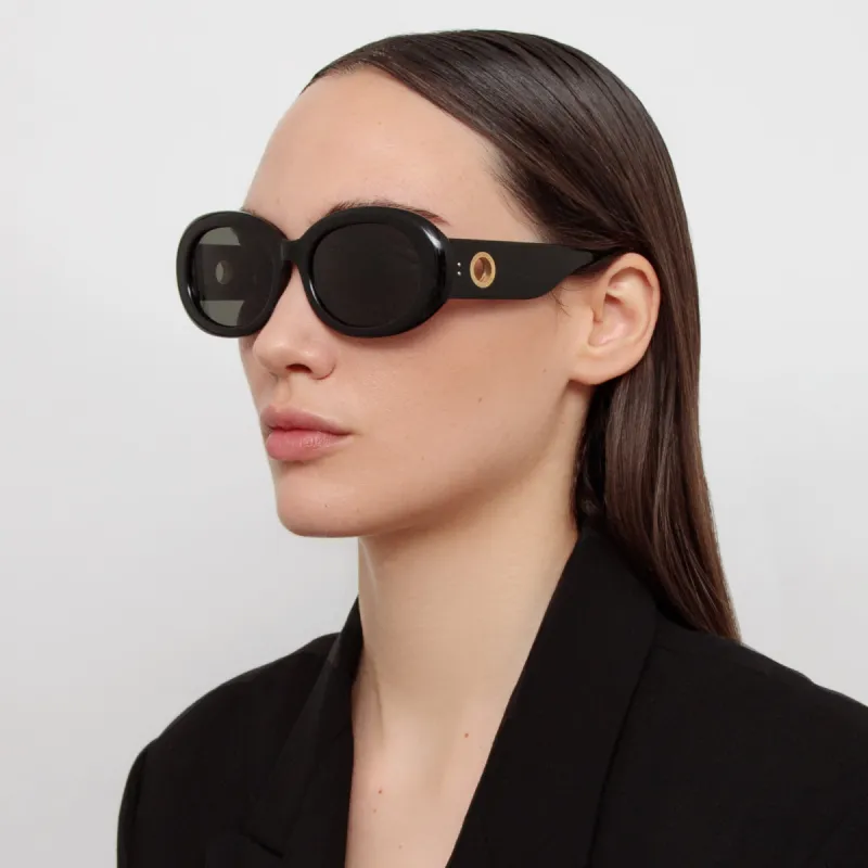 Lina Oval Sunglasses in Black sold by Linda Farrow
