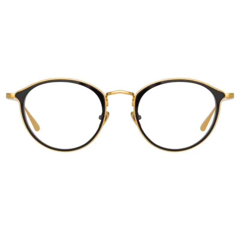 Luis Oval Optical Frame in Yellow Gold and Black sold by Linda Farrow