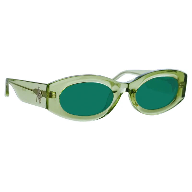 The Attico Berta Oval Sunglasses in Lime sold by Linda Farrow