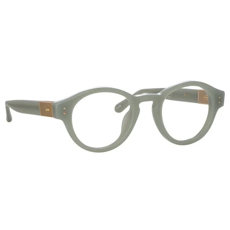 Musa Oval Optical Frame in Steel sold by Linda Farrow