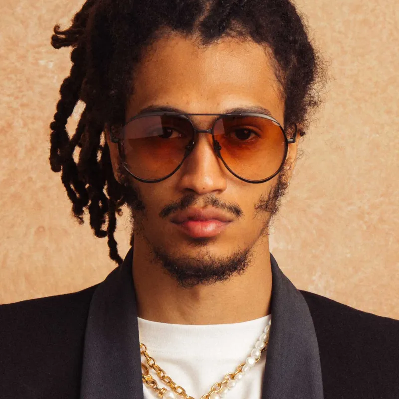 Matisse Aviator Sunglasses in Matt Nickel and Camel (Men's) sold by Linda Farrow
