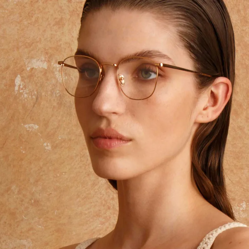 The Simon | Square Optical Frame in Yellow Gold (C6) sold by Linda Farrow