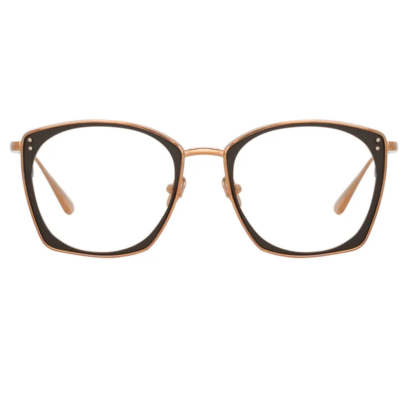 Milo Square Optical Frame in Rose Gold sold by Linda Farrow