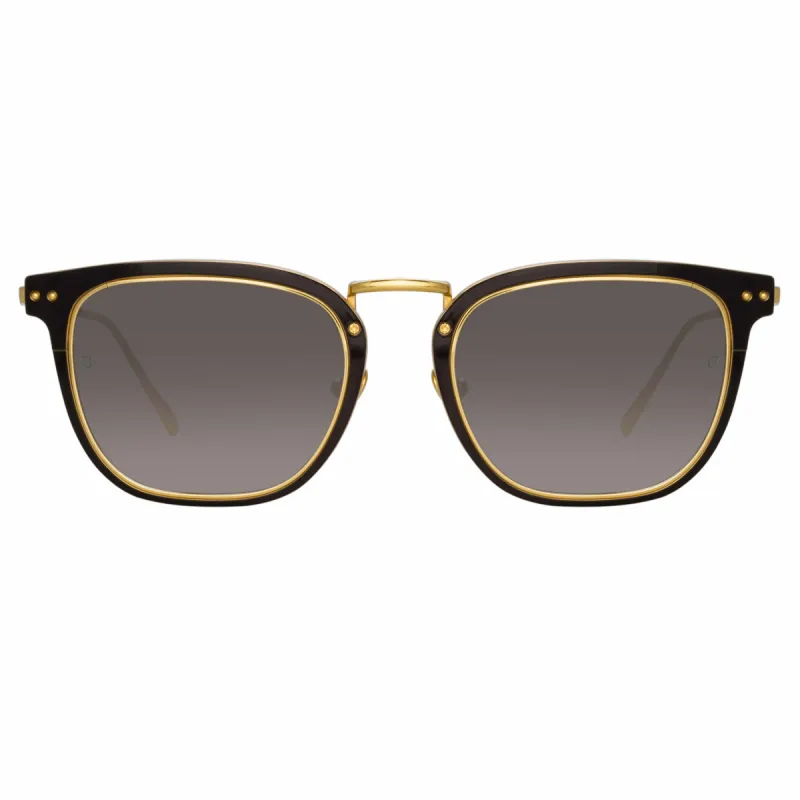 Carson D-Frame Sunglasses in Black and Yellow Gold sold by Linda Farrow