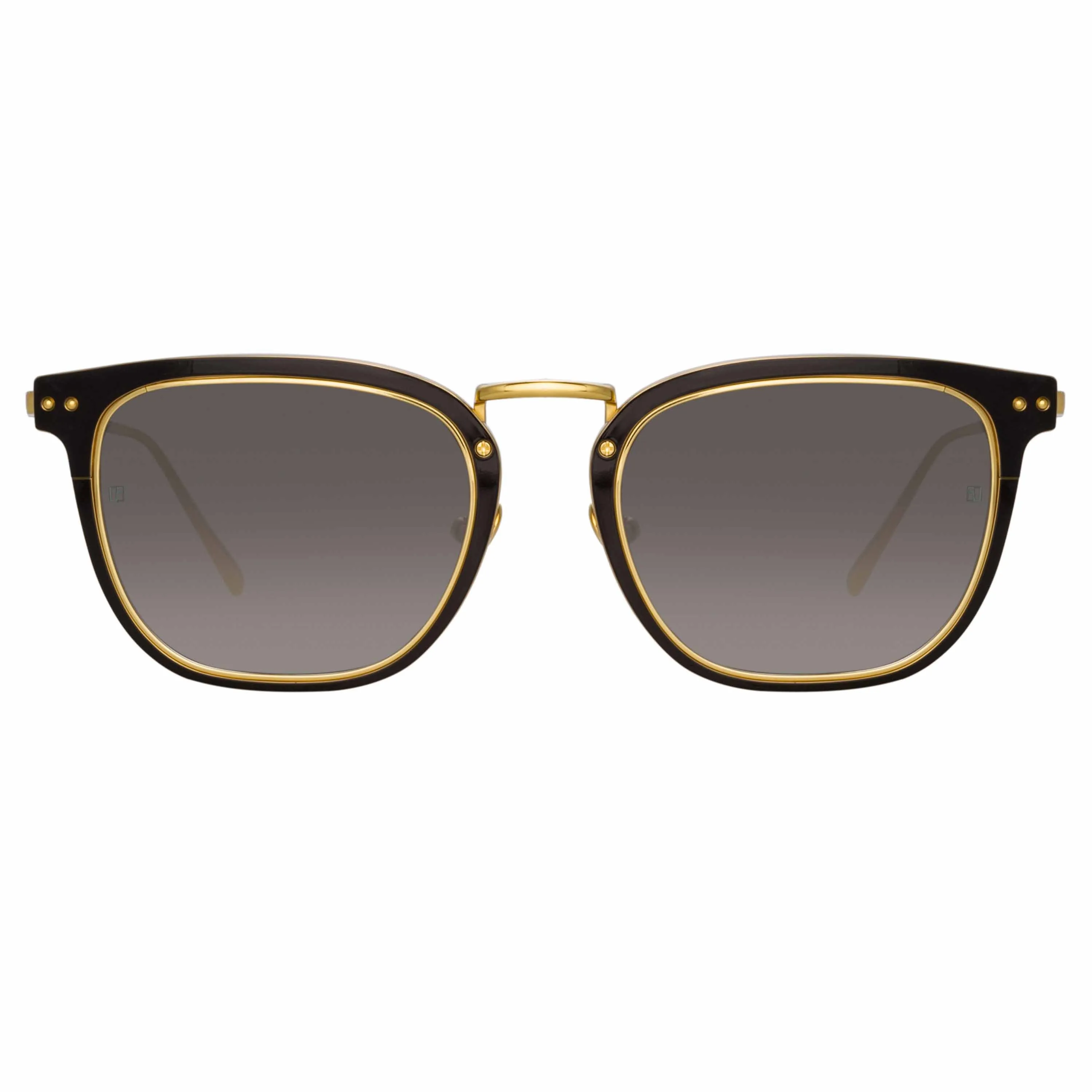 Carson D-Frame Sunglasses in Black and Yellow Gold sold by Linda Farrow