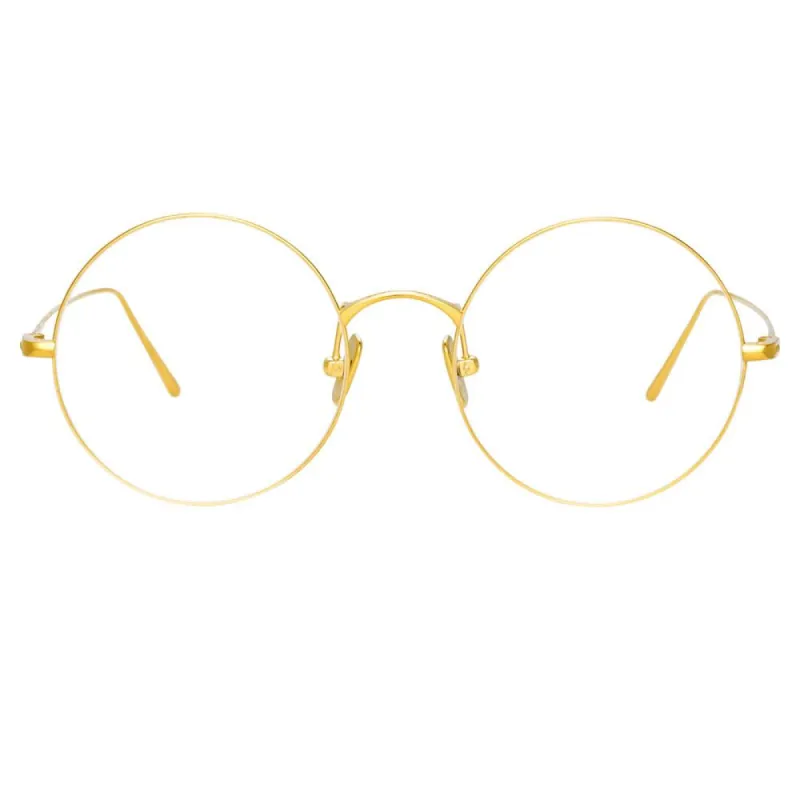 Zaha Round Optical Frame in Yellow Gold sold by Linda Farrow