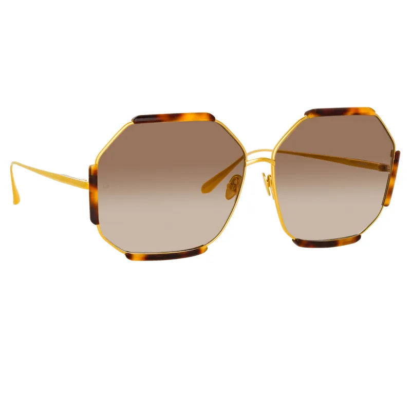 Margot Hexagon Sunglasses in Tortoiseshell sold by Linda Farrow