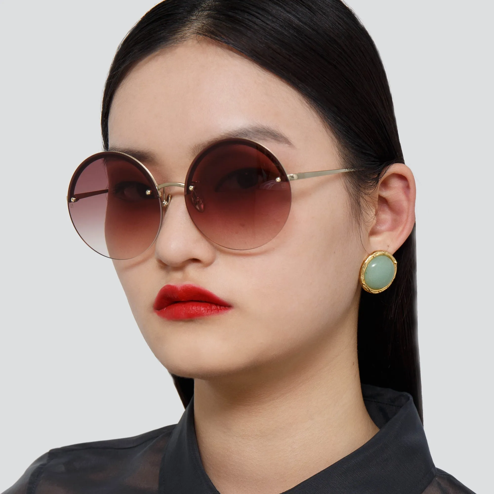 Adrienne Round Sunglasses in Light Gold and Burgundy sold by Linda Farrow