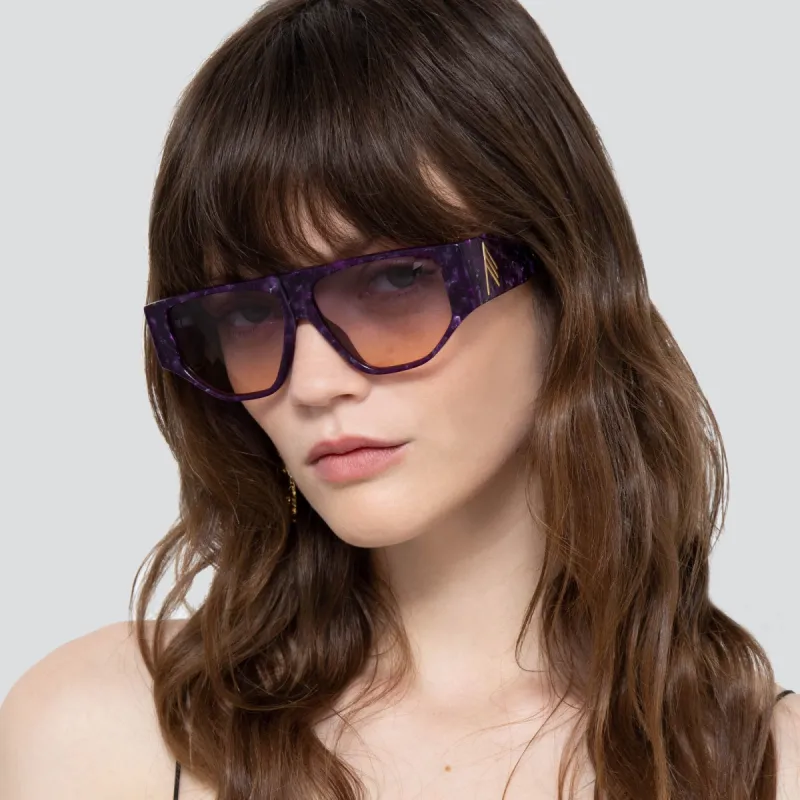 The Attico Ivan Angular Sunglasses in Purple Pearl sold by Linda Farrow