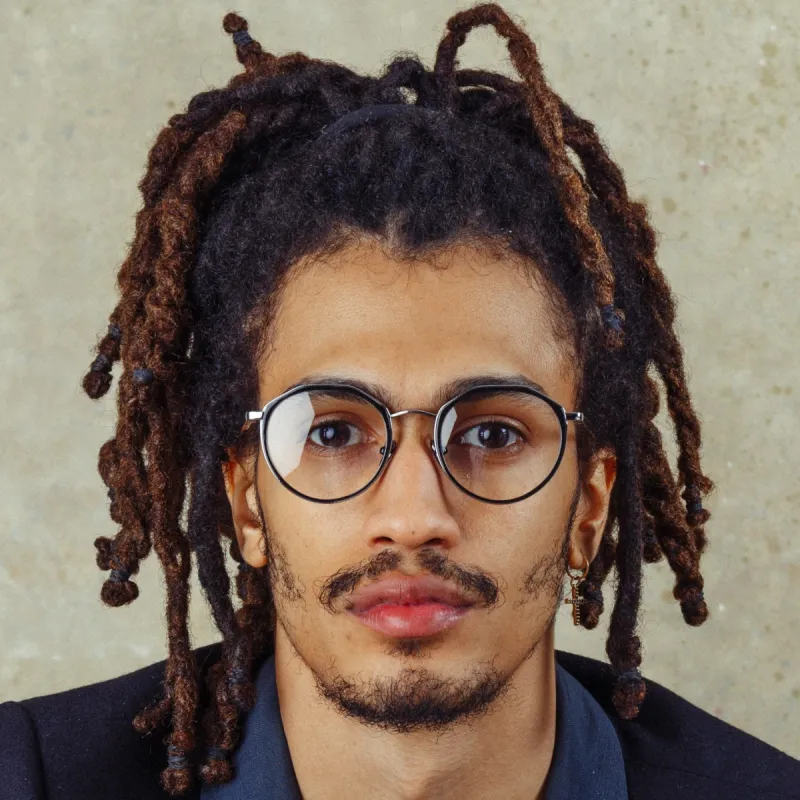 Cesar Angular Optical Frame in White Gold and Black sold by Linda Farrow