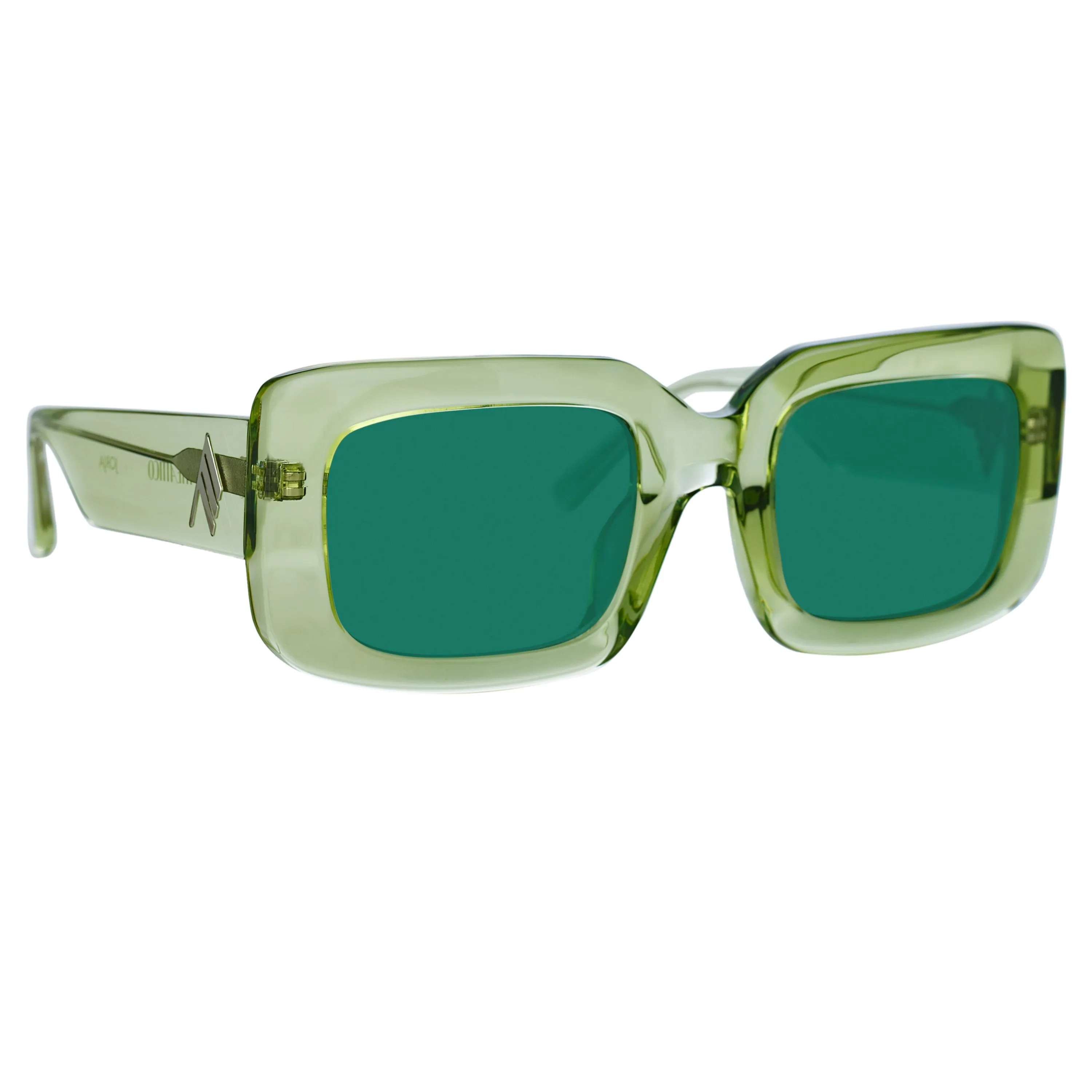 The Attico Jorja Rectangular Sunglasses in Lime sold by Linda Farrow