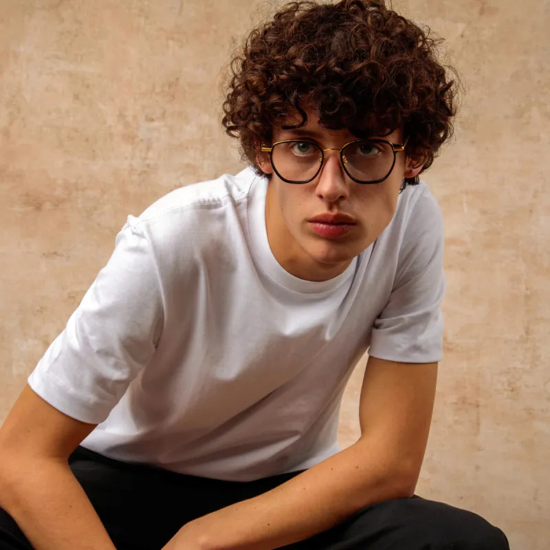 Men's Danilo Angular Optical Frame in Yellow Gold sold by Linda Farrow
