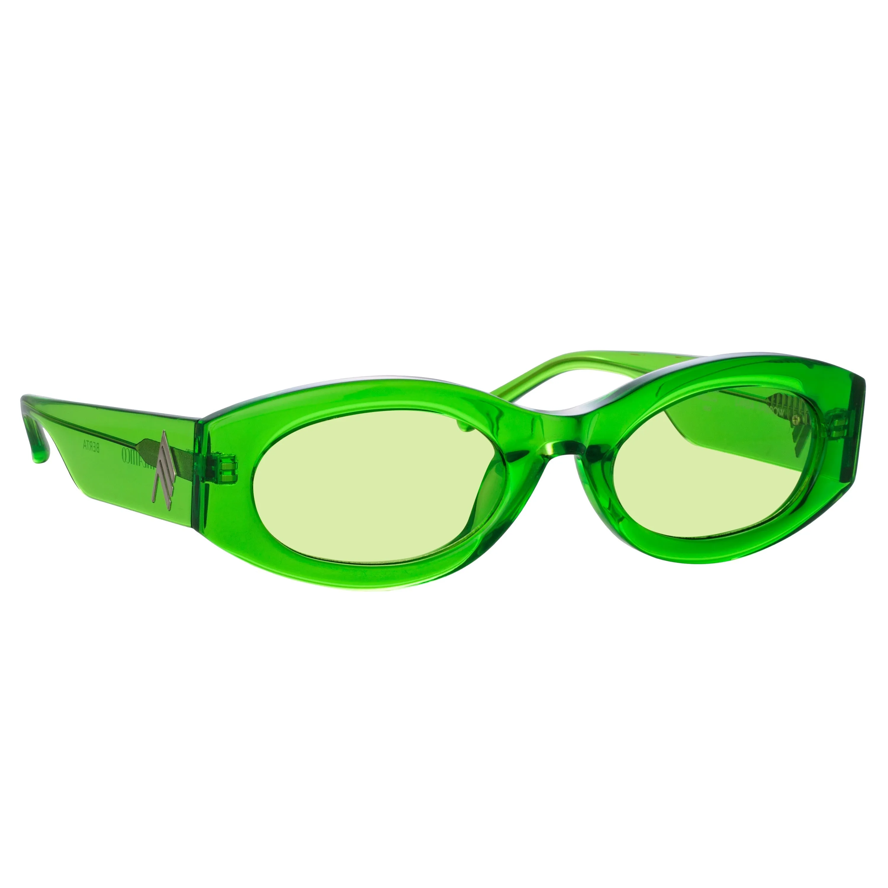 The Attico Berta Oval Sunglasses in Green sold by Linda Farrow