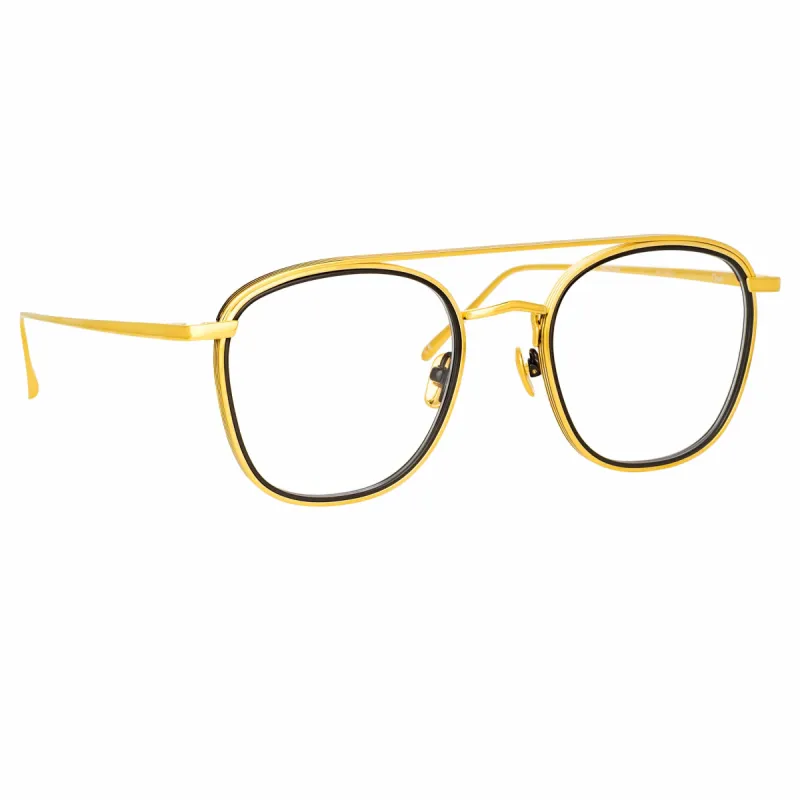 Clark Aviator Optical Frame in Yellow Gold and Black sold by Linda Farrow