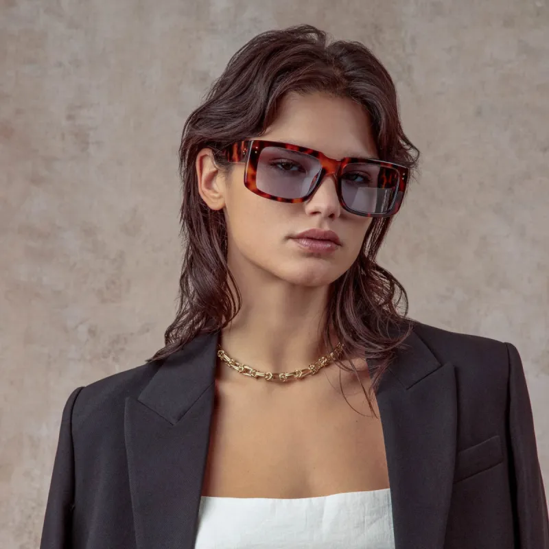 Morrison Rectangular Sunglasses in Tortoiseshell and Blue sold by Linda Farrow