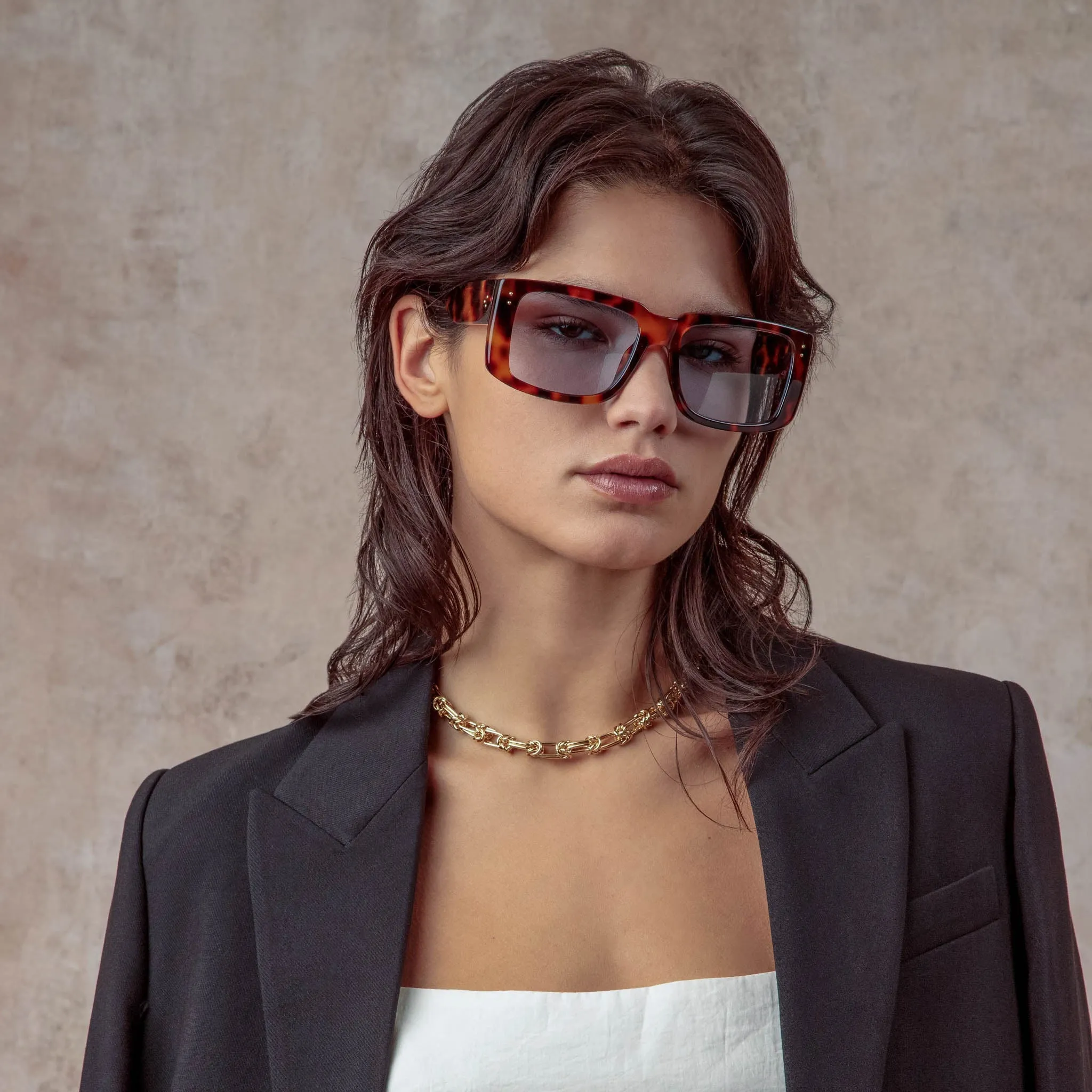 Morrison Rectangular Sunglasses in Tortoiseshell and Blue sold by Linda Farrow