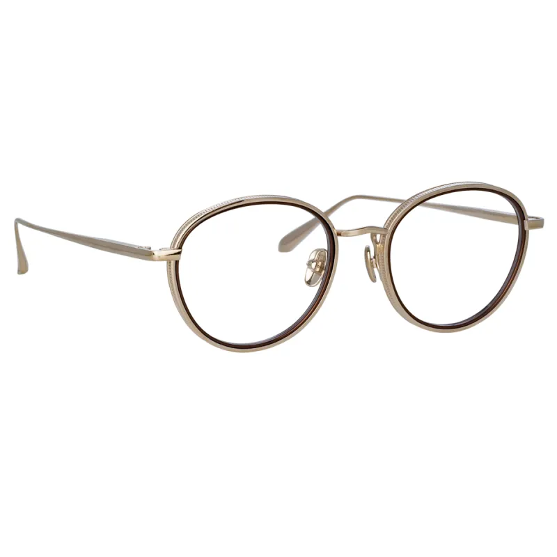Moss Oval Optical Frame in Light Gold sold by Linda Farrow