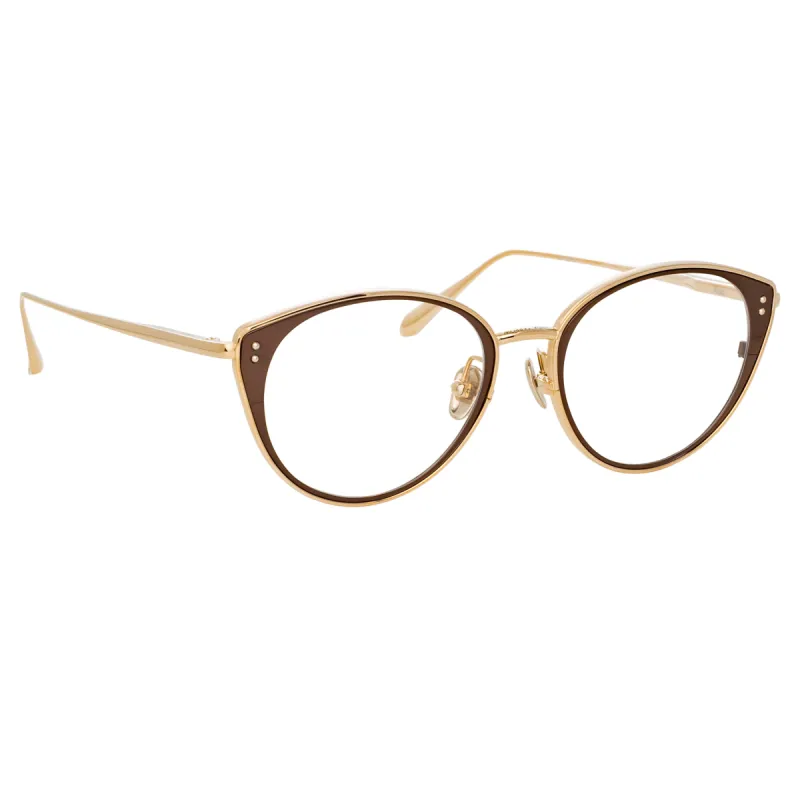Alba Cat Eye Optical Frame in Light Gold sold by Linda Farrow