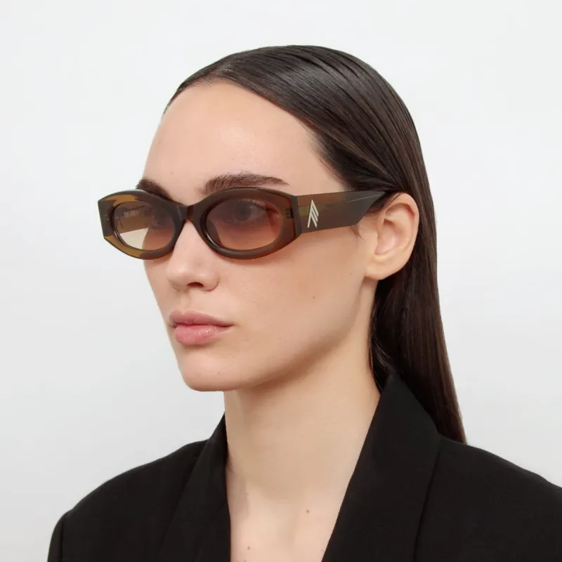 The Attico Berta Oval Sunglasses in Olive sold by Linda Farrow