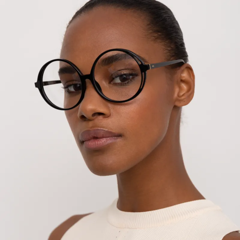 Bianca Round Optical Frame in Black sold by Linda Farrow