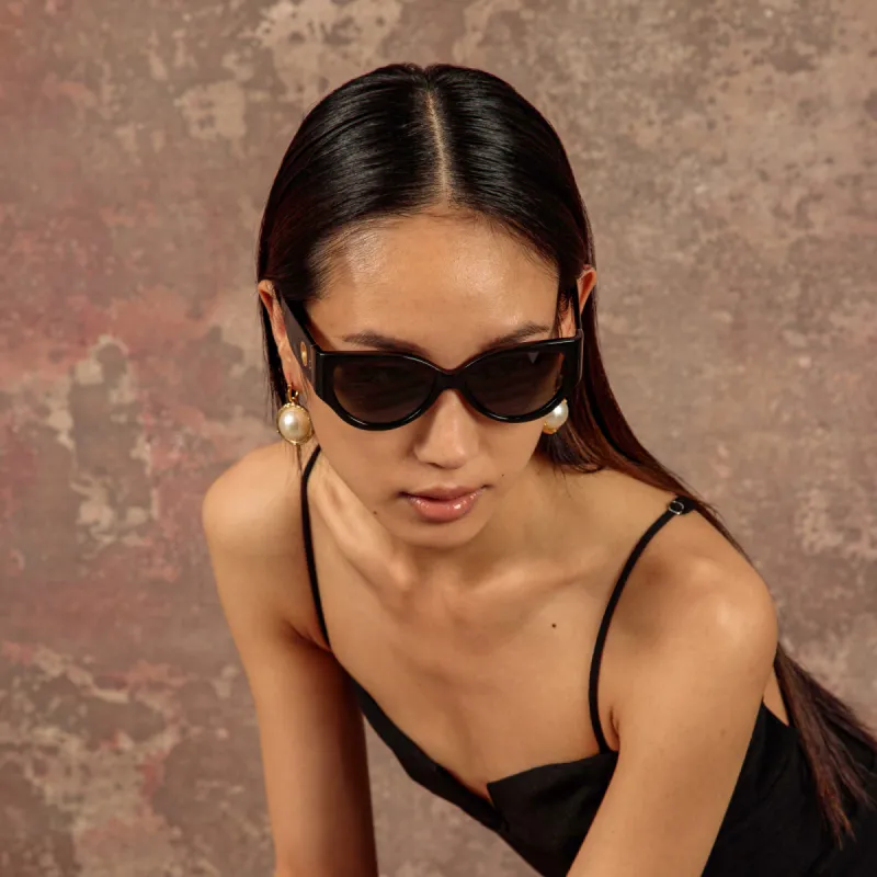 Connie Cat Eye Sunglasses in Black sold by Linda Farrow