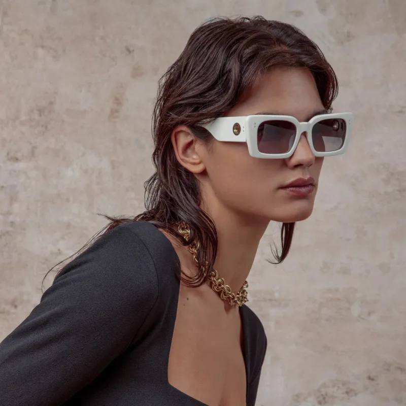 Nieve Rectangular Sunglasses in White sold by Linda Farrow