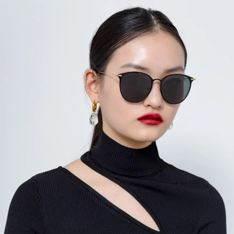 Sophia Oval Sunglasses in Black sold by Linda Farrow