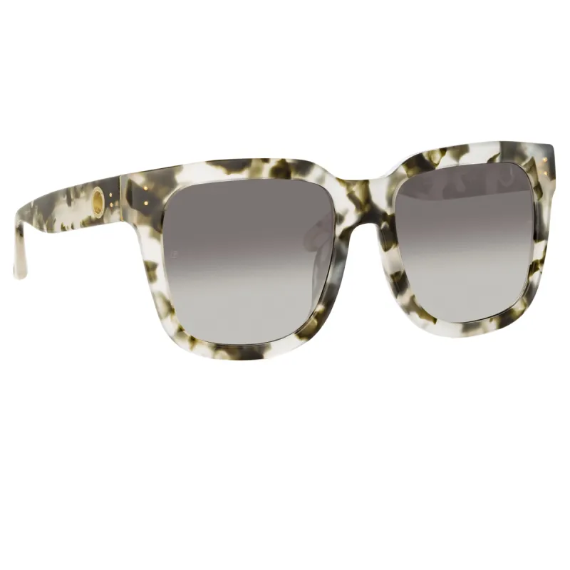 Freya D-Frame Sunglasses in Black and Grey Tortoiseshell made by Linda Farrow