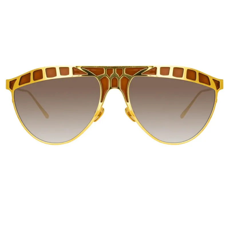 Huston Aviator Sunglasses in Yellow Gold sold by Linda Farrow