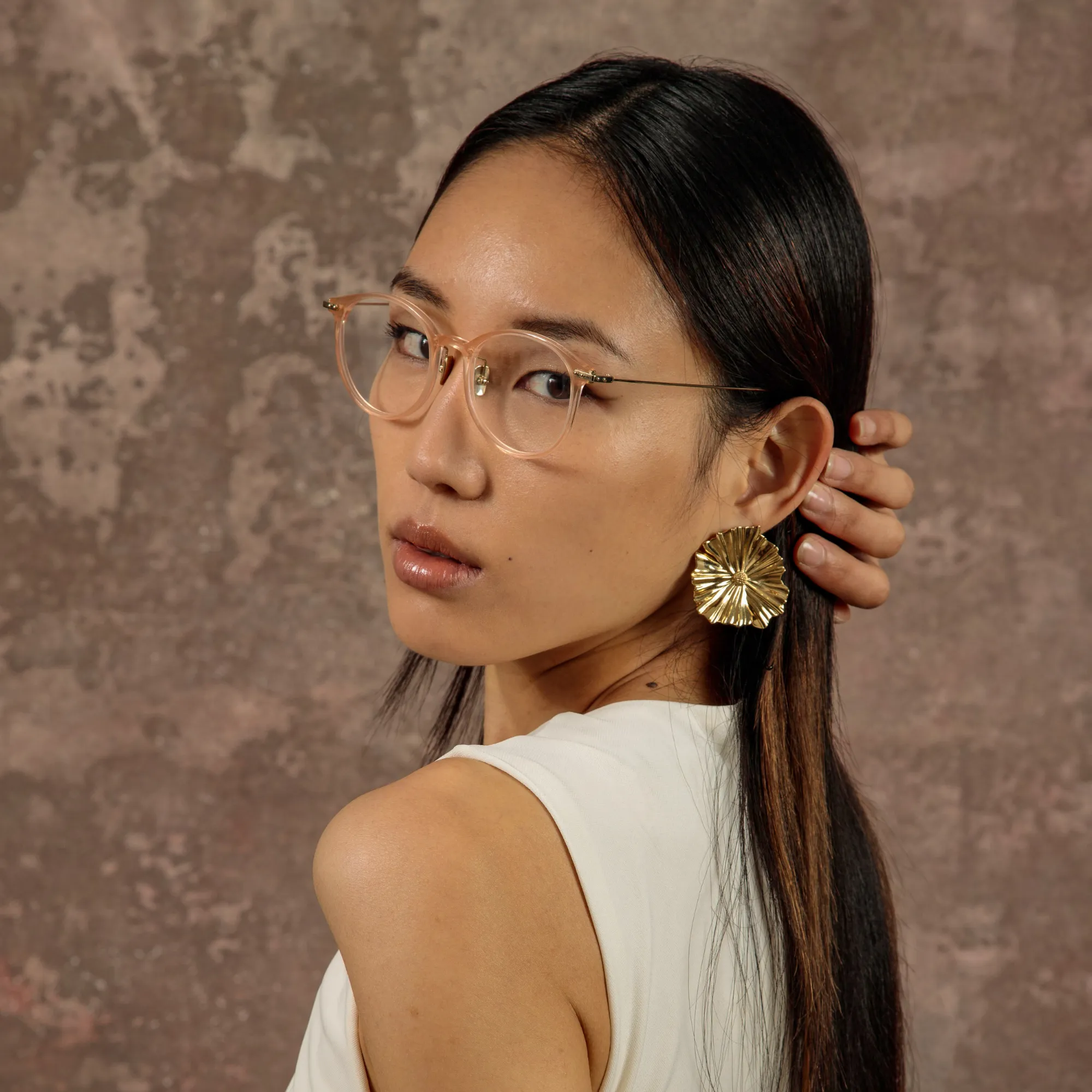 Gray Oval Optical Frame in Peach (Asian Fit) sold by Linda Farrow