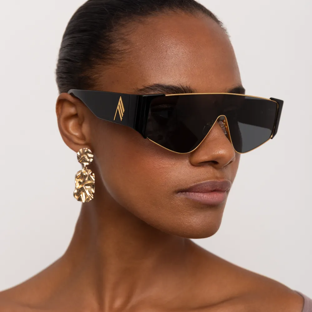 The Attico Carlijn Shield Sunglasses in Black sold by Linda Farrow