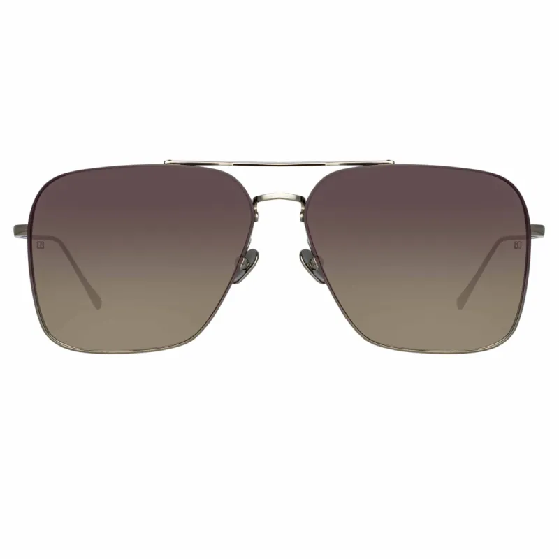 The Asher | Aviator Sunglasses in White Gold Frame (C2) sold by Linda Farrow