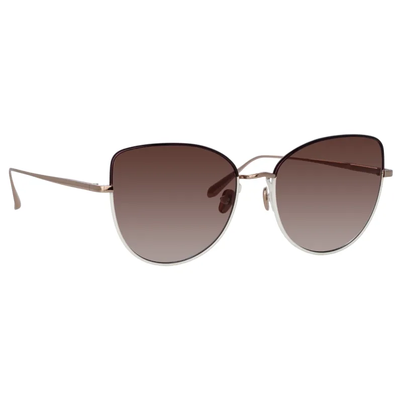 Eloise Cat Eye Sunglasses in Mocha and Light Gold sold by Linda Farrow
