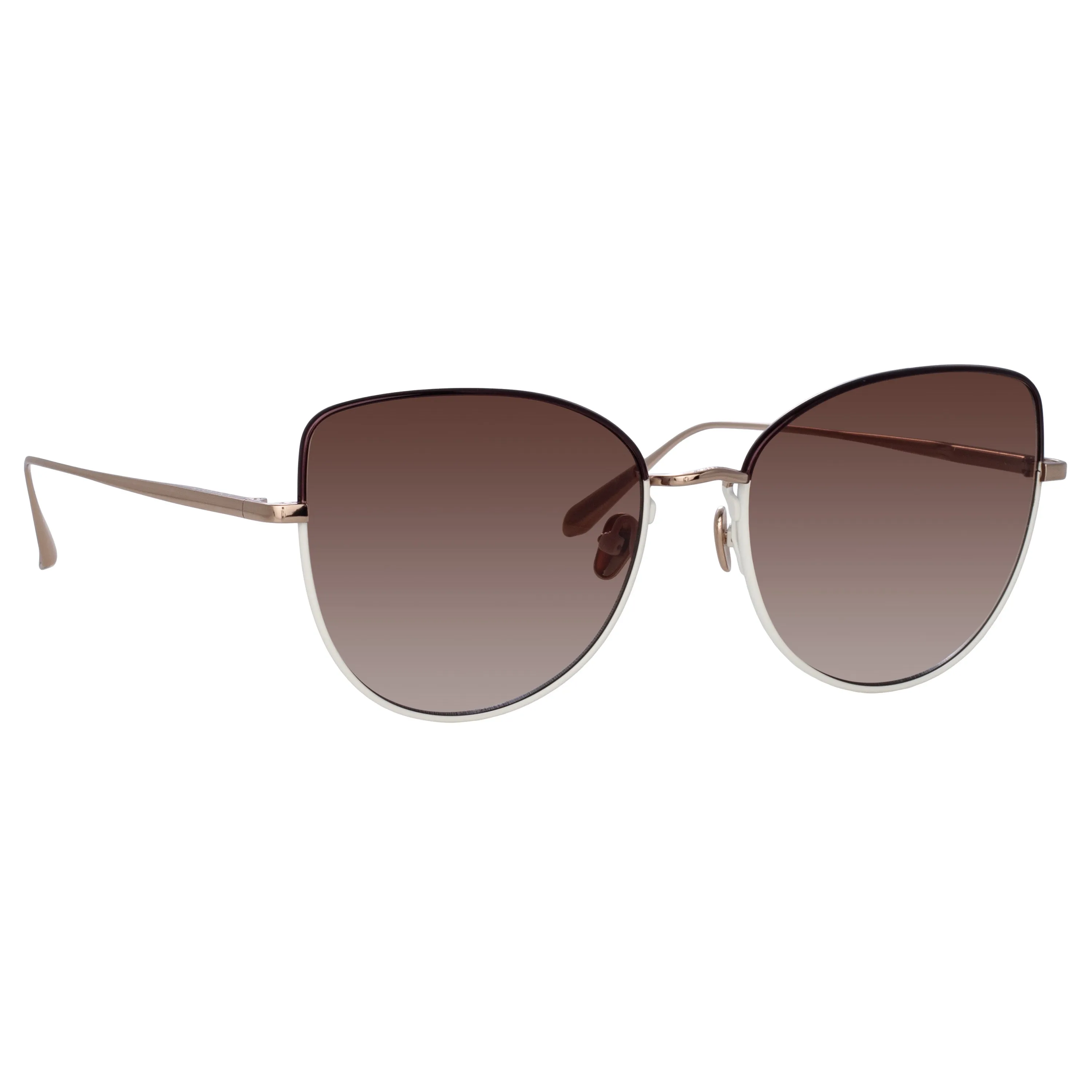 Eloise Cat Eye Sunglasses in Mocha and Light Gold sold by Linda Farrow