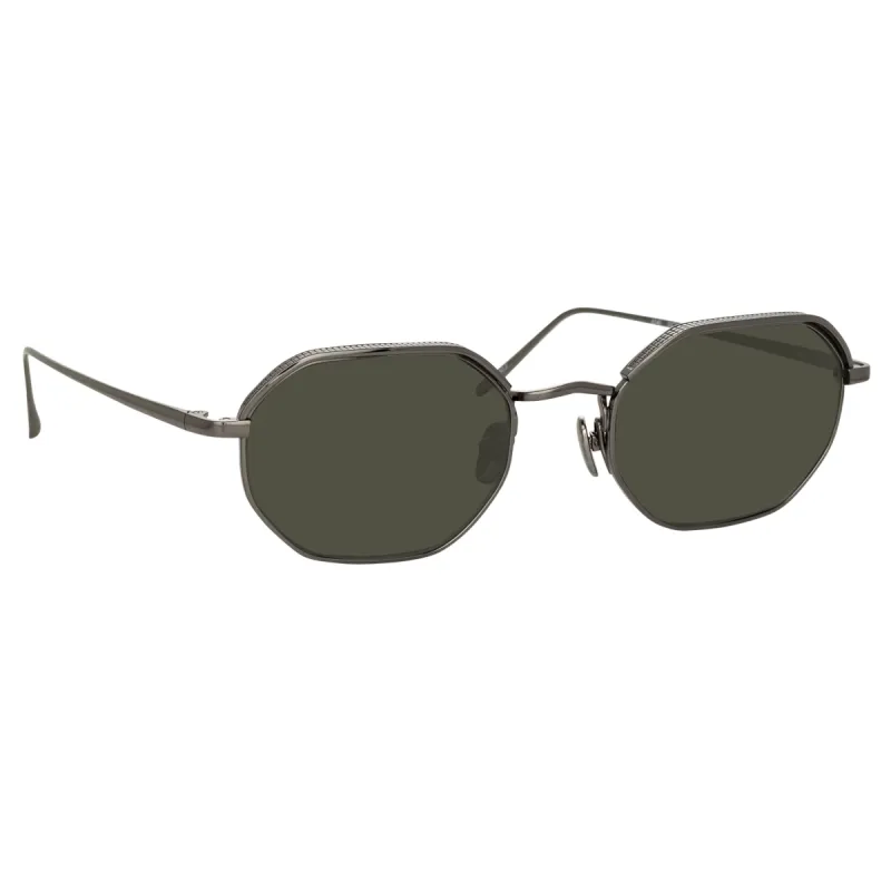 Shaw Angular Glasses in Nickel and Grey sold by Linda Farrow