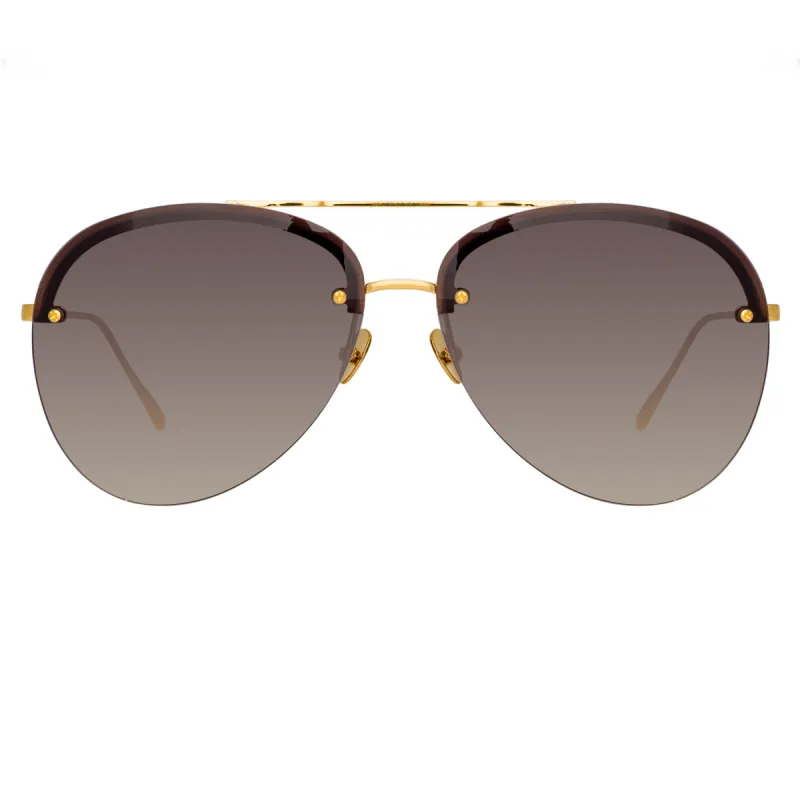 Dee Aviator Sunglasses in Yellow Gold and Grey sold by Linda Farrow