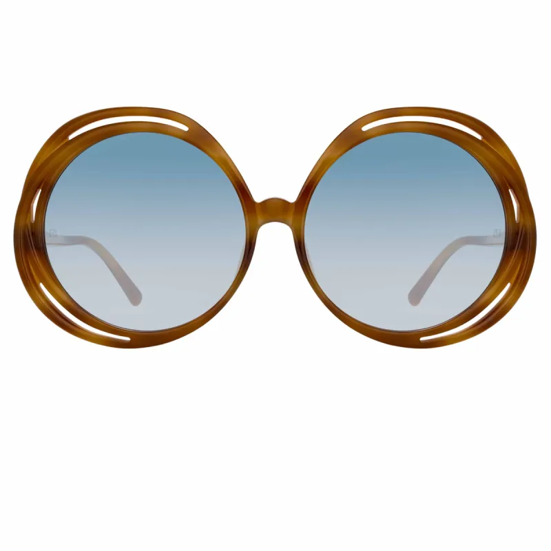 Ellen Round Sunglasses in Horn sold by Linda Farrow