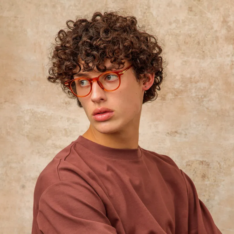 Men's Gray Oval Optical Frame in Amber sold by Linda Farrow