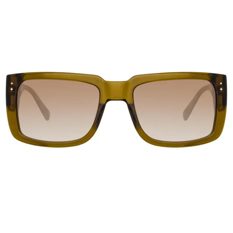 Morrison Rectangular Sunglasses in Khaki Green sold by Linda Farrow