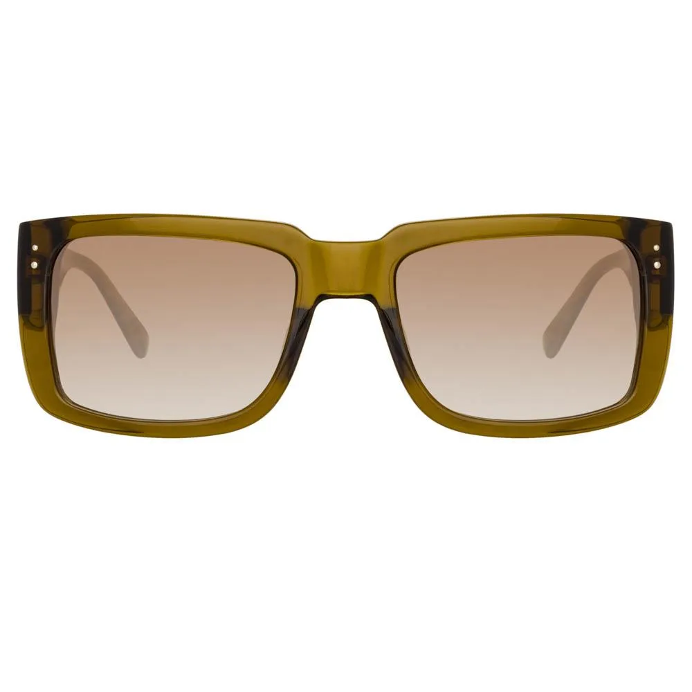Morrison Rectangular Sunglasses in Khaki Green sold by Linda Farrow