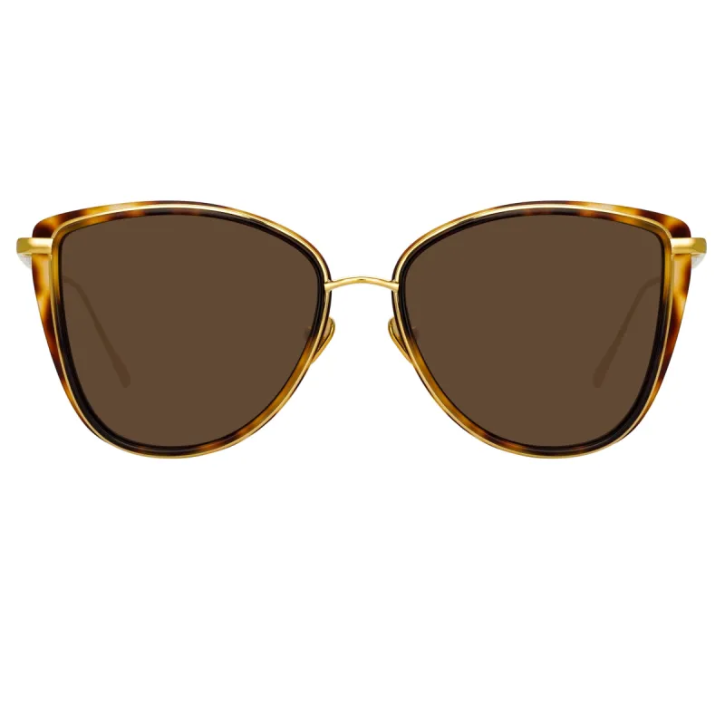 Liza Cat Eye Sunglasses in Tortoiseshell and Yellow Gold sold by Linda Farrow