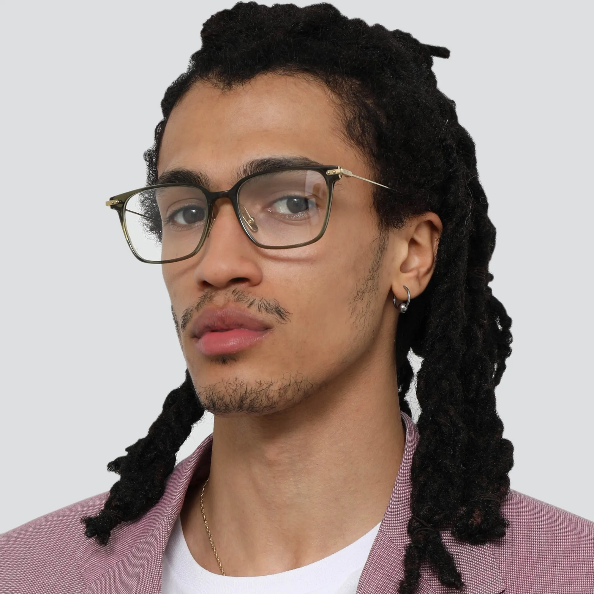 Gehry Rectangular Optical Frame in Light Gold and Green (Men's) sold by Linda Farrow