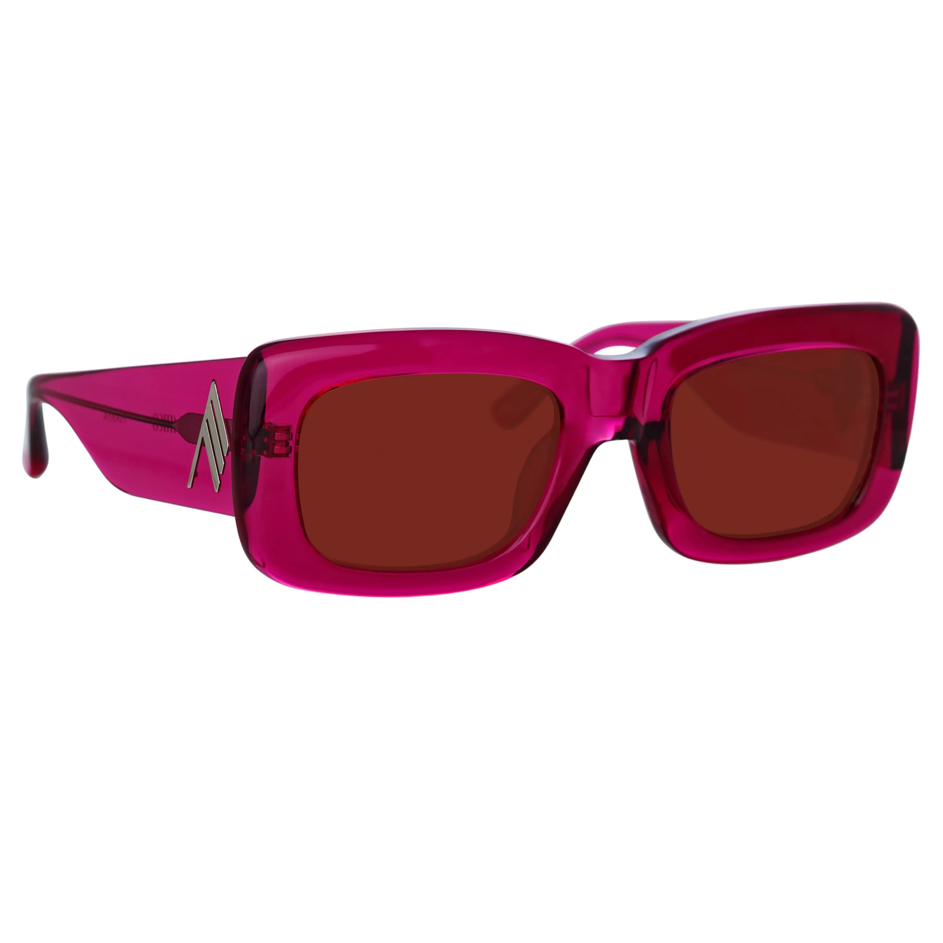 The Attico Marfa Rectangular Sunglasses in Maroon sold by Linda Farrow