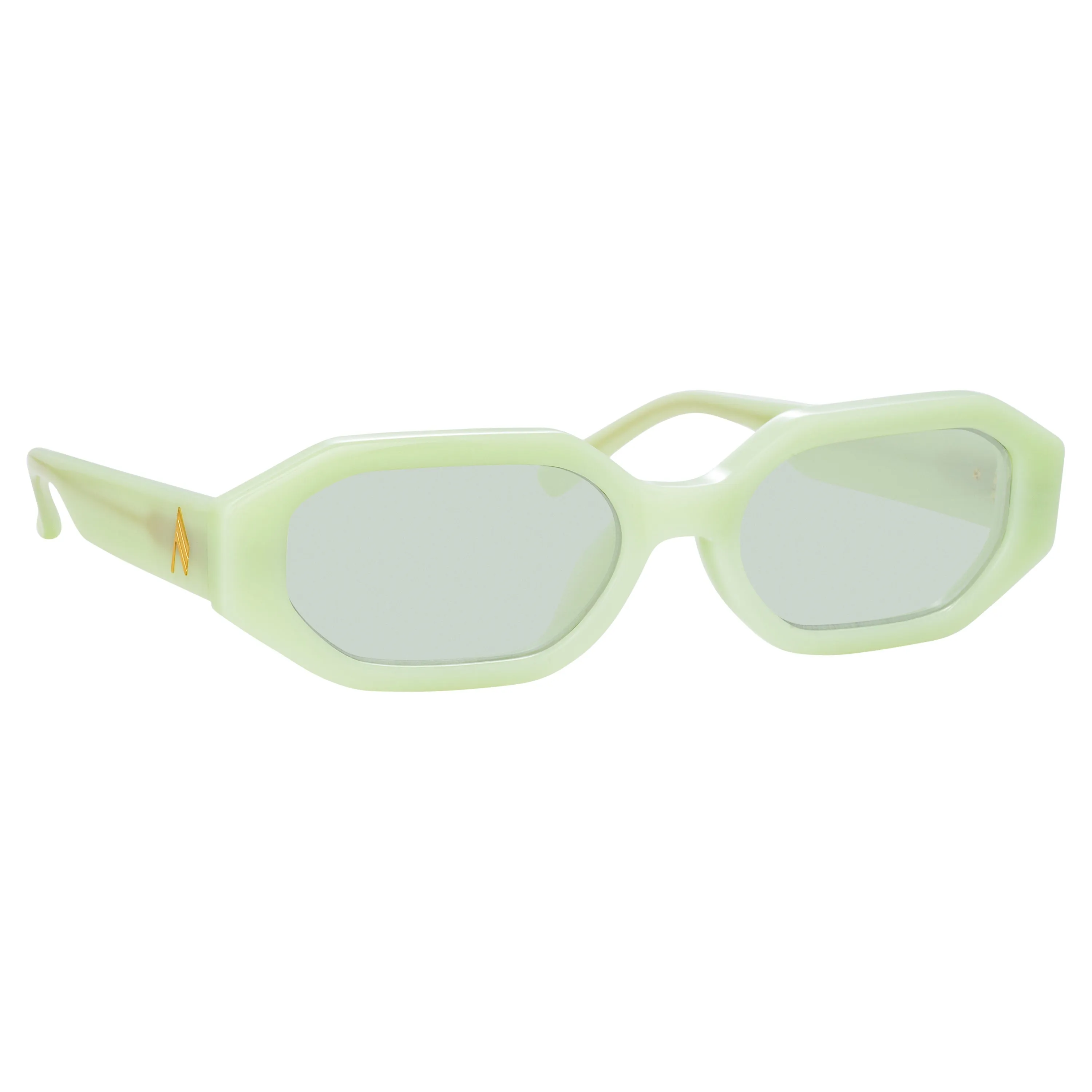 The Attico Irene Angular Sunglasses in Mint sold by Linda Farrow
